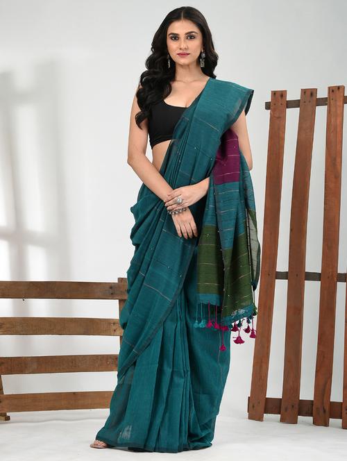 women striped handloom saree with blouse - 21839854 - Very Small Image - 1