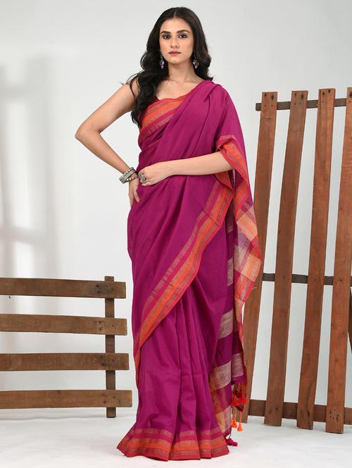 women solid handloom saree with blouse - 21839856 - Very Small Image - 1