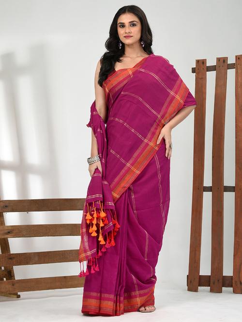 women striped handloom saree with blouse - 21839857 - Very Small Image - 1