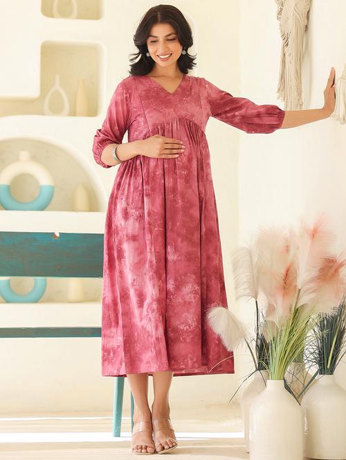 women pink three quarter sleeve maternity wear - 21839896 - Very Small Image - 1