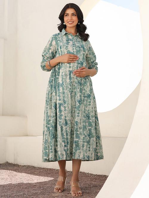 women green printed three quarter sleeve maternity wear - 21839897 - Very Small Image - 1