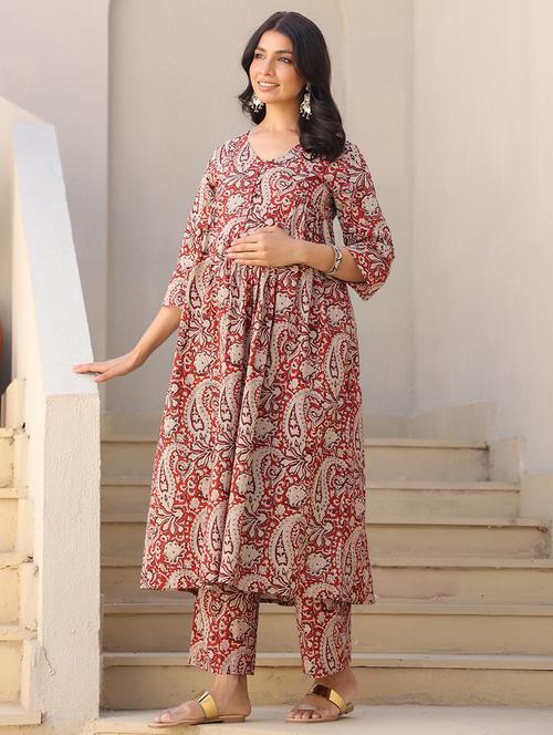 women three quarter sleeve maternity wear kurta pant set - 21839910 - Very Small Image - 1
