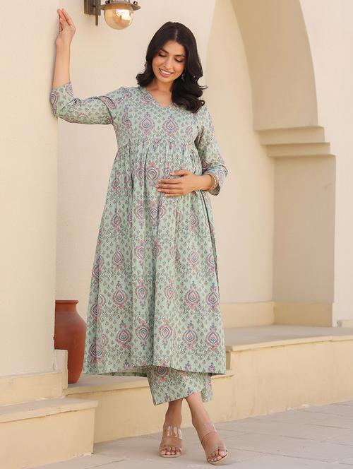 women three quarter sleeve maternity wear kurta pant set - 21839911 - Very Small Image - 1