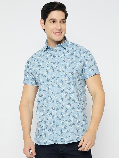 men printed short sleeve slim fit casual shirt - 21840128 - Very Small Image - 1
