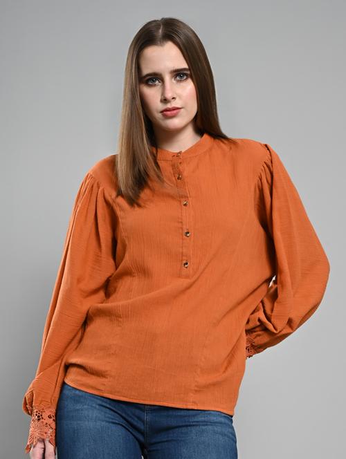 women solid puff sleeves regular top - 21840173 - Very Small Image - 1