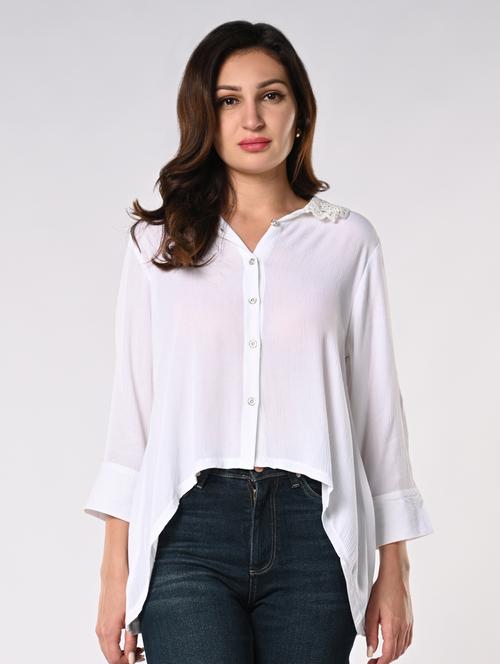 women lace collared long sleeves high-low shirt - 21840177 - Very Small Image - 1