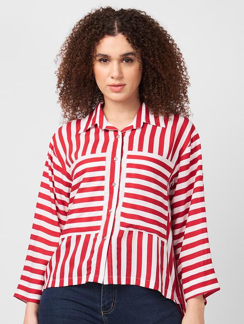 women striped collared long sleeves shirt - 21840180 - Very Small Image - 1