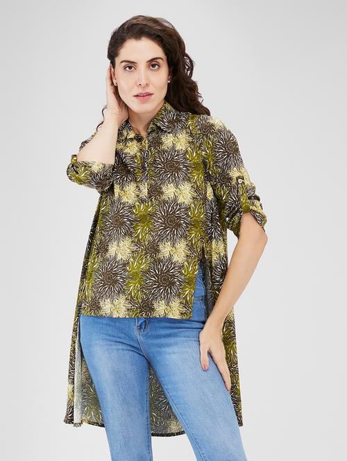 women printed collared high low top - 21840193 - Very Small Image - 1