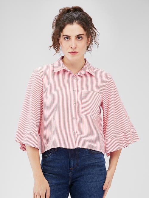 women striped collared crop shirt - 21840205 - Very Small Image - 1