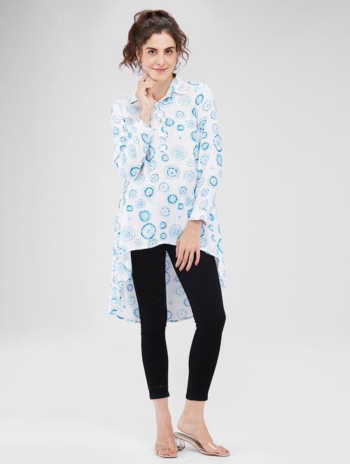 women printed long sleeves high low tunic - 21840208 - Very Small Image - 1