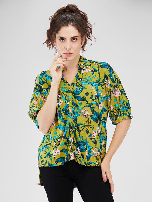 women floral printed puff sleeves high-low shirt - 21840212 - Very Small Image - 1