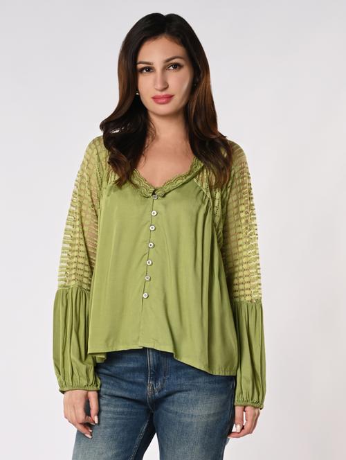 women lace detailed puff sleeves regular top - 21840220 - Very Small Image - 1