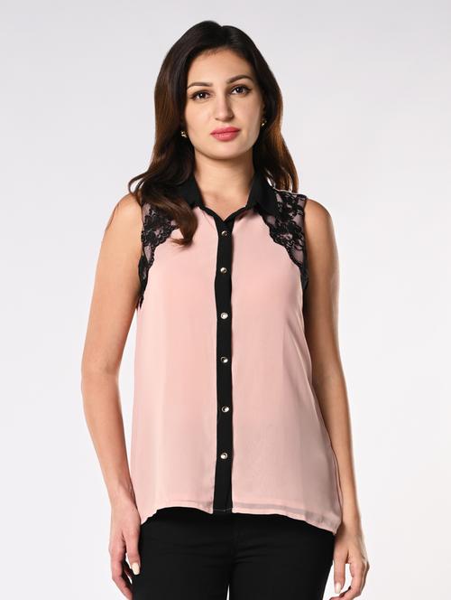 women sleeveless shirt style top with lace - 21840231 - Very Small Image - 1
