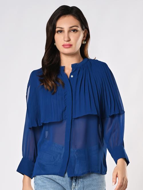 women mandarin collar shirt with pleated layer - 21840232 - Very Small Image - 1