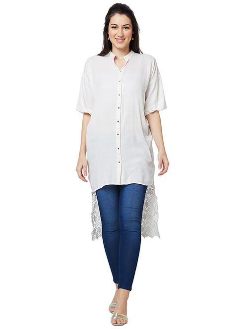 women mandarin collar lace detailed high-low tunic - 21840251 - Very Small Image - 1