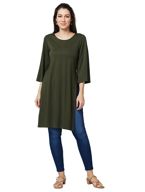 women solid round neck straight top - 21840259 - Very Small Image - 1