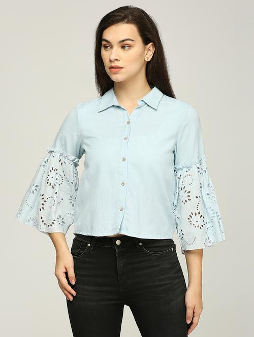 women bell sleeves collared scgiffli detailed shirt - 21840269 - Very Small Image - 1