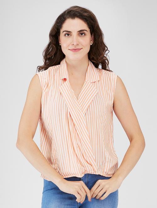 women striped lapel collared sleeveless top - 21840302 - Very Small Image - 1