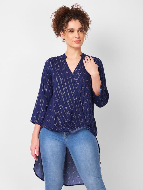 women printed overlap neck high low top - 21840309 - Very Small Image - 1