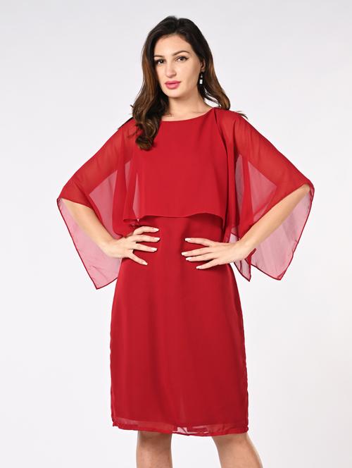 women solid cape sleeves sheath dress - 21840321 - Very Small Image - 1