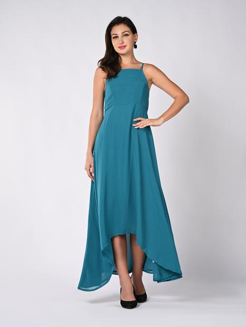women solid shoulder strap high low dress  - 21840341 - Very Small Image - 1
