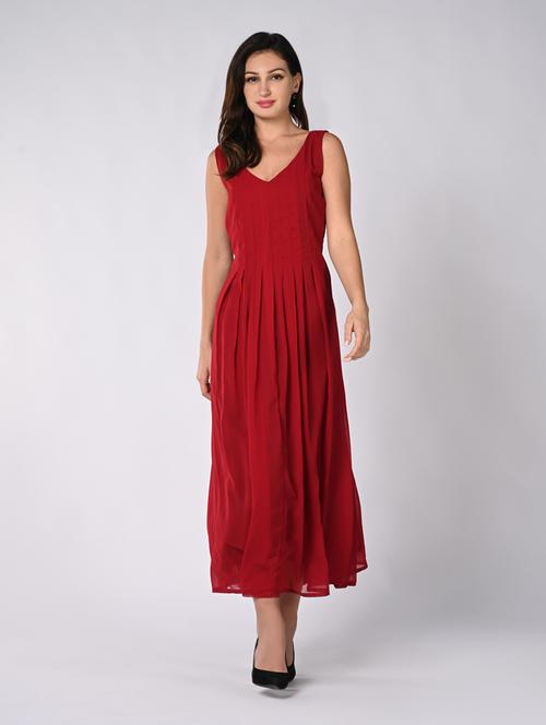 women solid sleeveless fit & flare dress - 21840348 - Very Small Image - 1