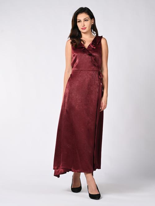 women solid sleeveless wrap dress - 21840353 - Very Small Image - 1