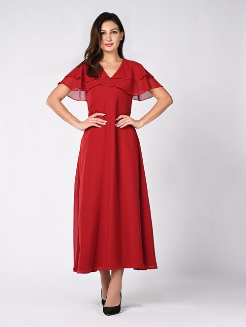 women solid flared sleeves fit & flare dress - 21840358 - Very Small Image - 1