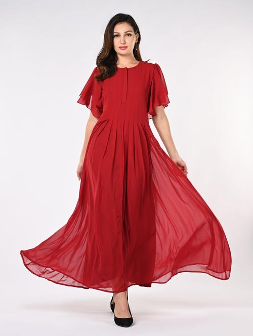 women flute sleeves fit & flare maxi dress - 21840360 - Very Small Image - 1