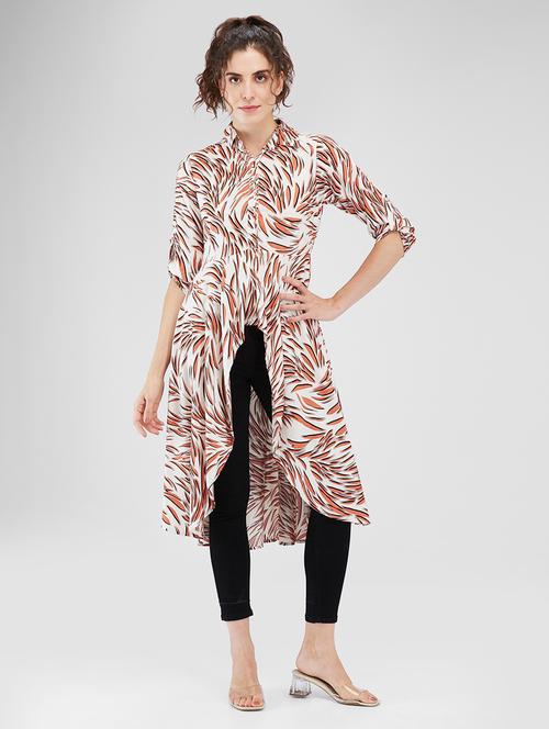 women printed collared high low tunic - 21840363 - Very Small Image - 1