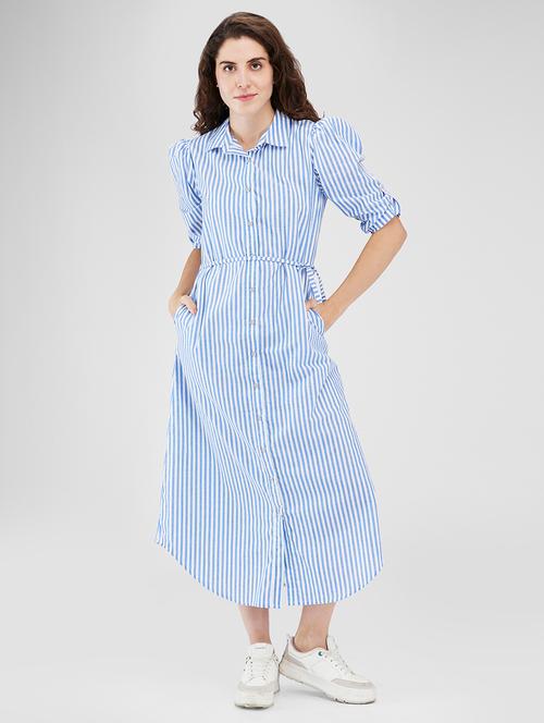 women striped roll-up sleeves shirt dress - 21840368 - Very Small Image - 1