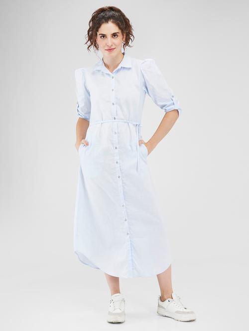 women collared puff sleeves shirt dress - 21840369 - Very Small Image - 1