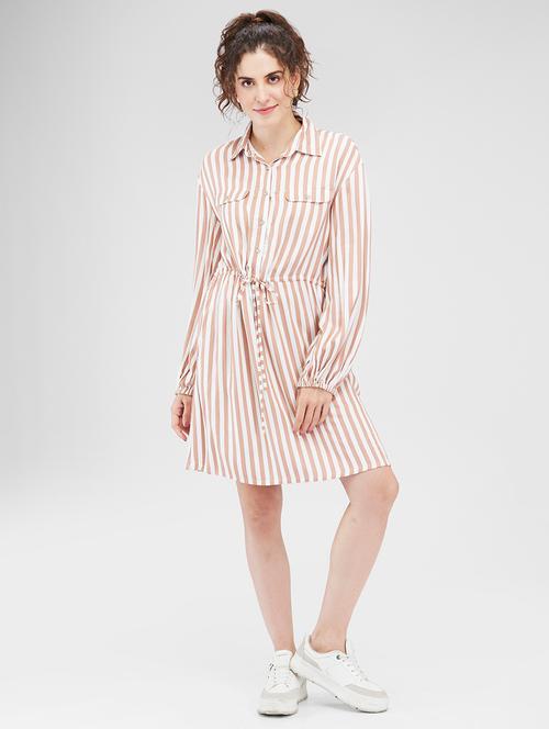 women striped collared long sleeves shirt dress - 21840373 - Very Small Image - 1