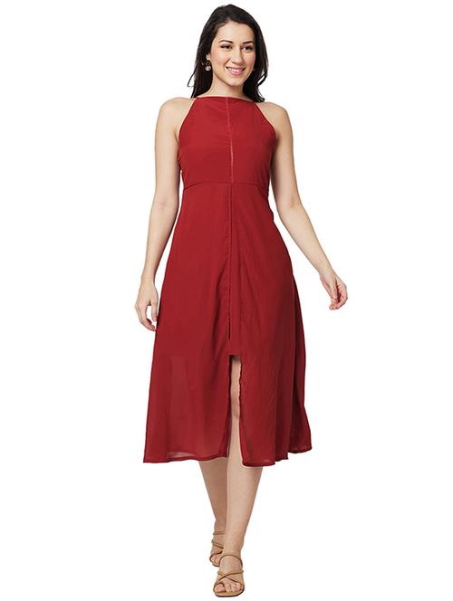 women solid halter neck a-line dress - 21840380 - Very Small Image - 1