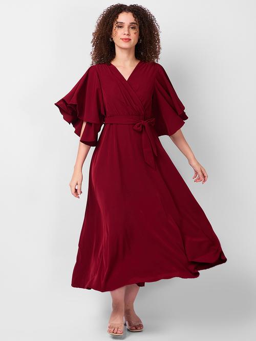 women solid flared sleeves fit & flare dress - 21840405 - Very Small Image - 1