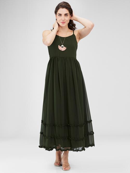 women solid shoulder strap fit & flare dress - 21840453 - Very Small Image - 1