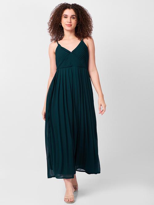 women solid shoulder strap fit & flare dress - 21840454 - Very Small Image - 1