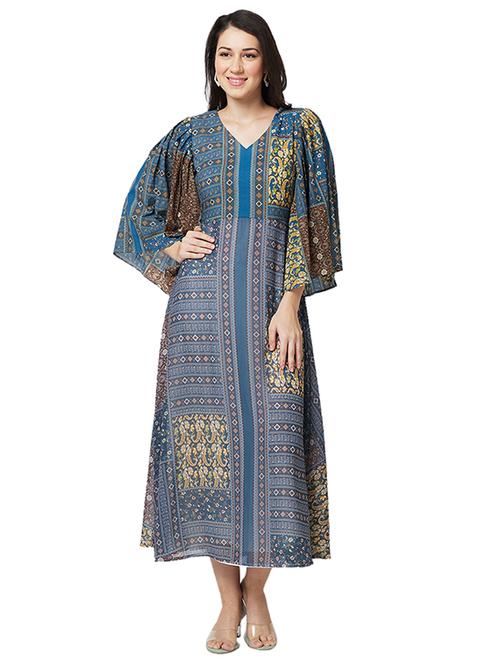 women printed puff sleeves fit & flare dress - 21840455 - Very Small Image - 1