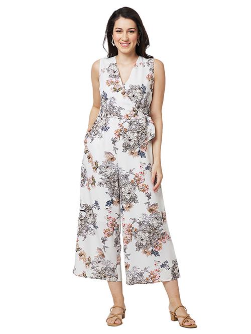 women floral print overlap neck jumpsuit - 21840472 - Very Small Image - 1