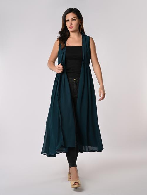 women solid sleeveless long shrug - 21840481 - Very Small Image - 1