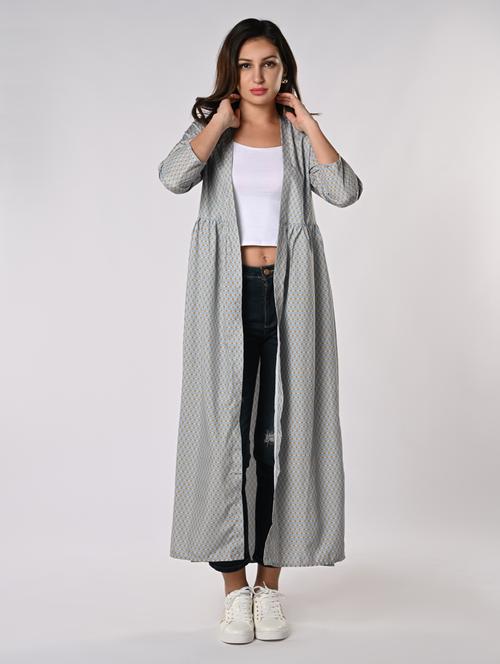 women printed three quarter sleeves long regular shrug - 21840482 - Very Small Image - 1