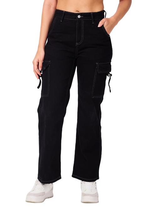 women solid high rise denim cargo - 21840613 - Very Small Image - 1