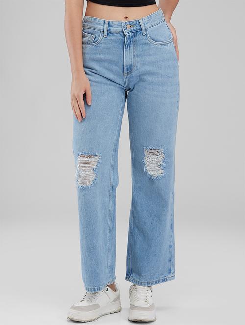 women ditressed mid rise straight fit jean - 21840629 - Very Small Image - 1
