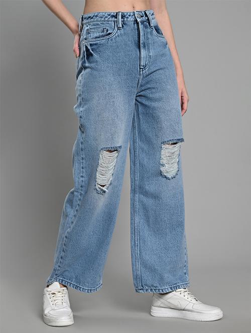 women blue mid rise wide leg denim jean - 21840648 - Very Small Image - 1