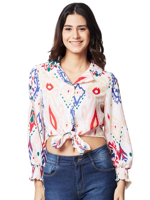women off white printed long sleeve crop shirt - 21840670 - Very Small Image - 1
