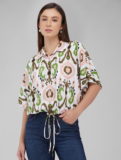 women printed short sleeve crop shirt - 21840678 - Very Small Image - 1