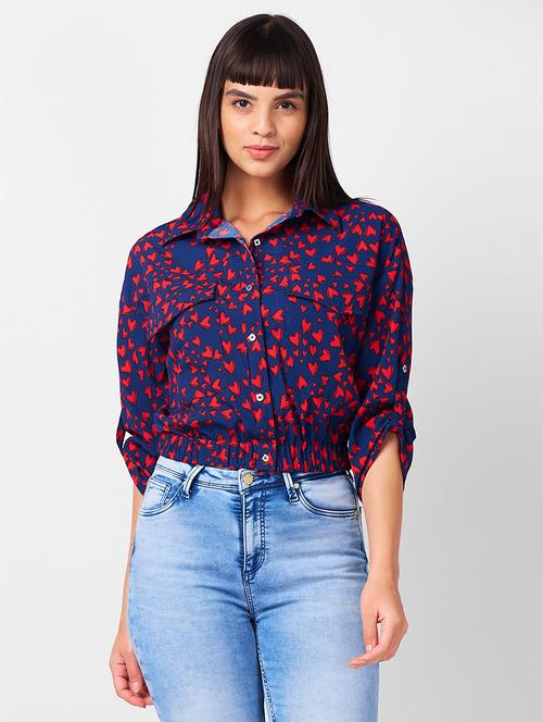 women printed collared crop shirt - 21840681 - Very Small Image - 1
