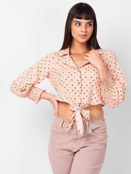women geometric printed collared crop shirt - 21840684 - Very Small Image - 1