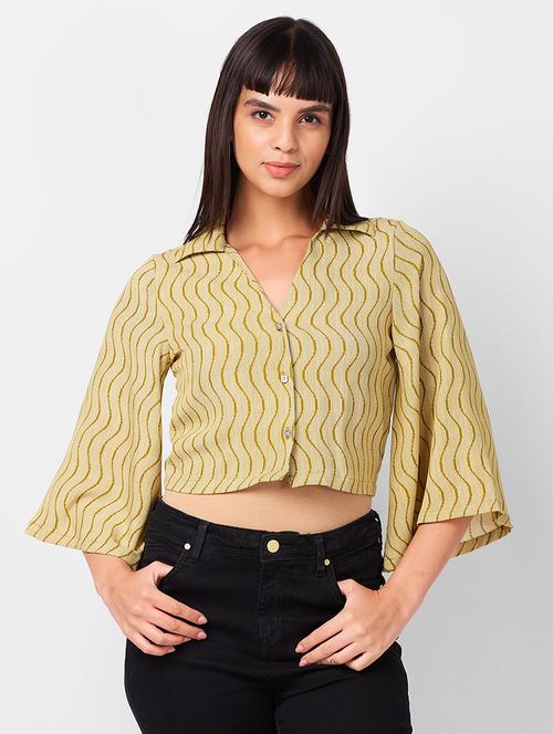 women printed bell sleeves crop shirt - 21840695 - Very Small Image - 1