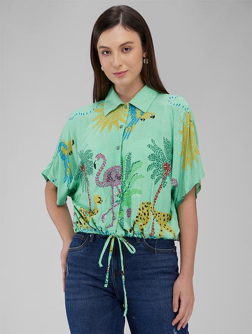women printed collared crop shirt - 21840700 - Very Small Image - 1
